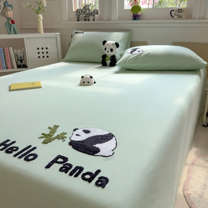 91家纺网 家纺一手货源 找家纺 席世家 2025春夏新款全棉纯棉老粗布印花床单凉席席子 熊猫与竹