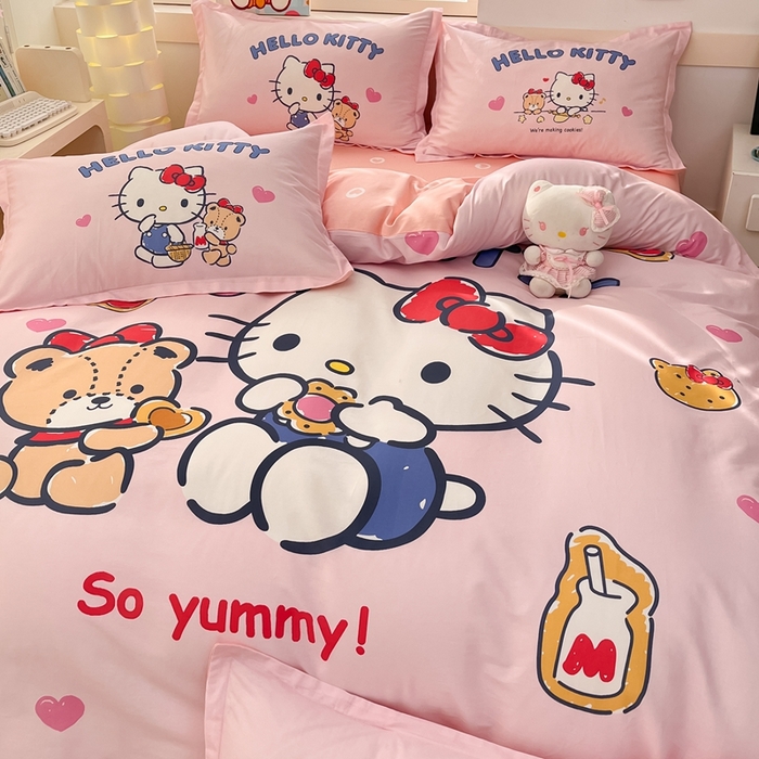 91家纺网 家纺一手货源 找家纺 博雅 2025新款三丽鸥全棉大版单枕套 小熊KT猫