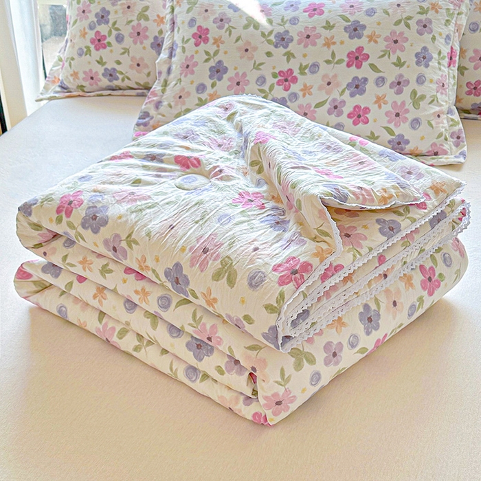 91家纺网 家纺一手货源 找家纺 2025新款双层皱皱纱水洗棉夏被夏凉被空调被可机洗空调被子被芯棉被 满心欢喜