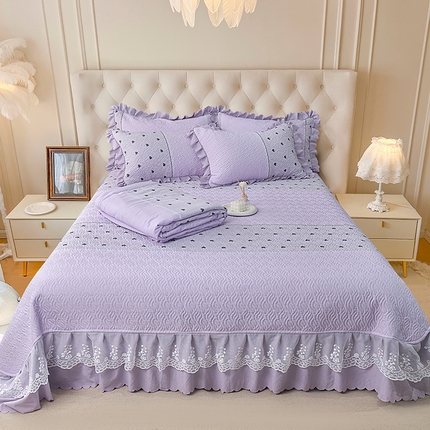 （总）梦柏 2025新款韩版双层纱夹棉绗缝床盖夏被四件套