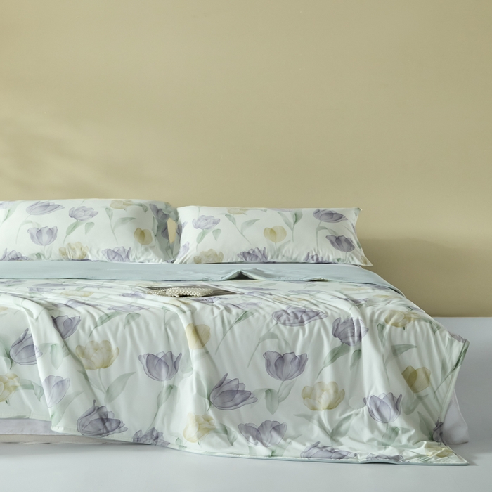 91家纺网 家纺一手货源 找家纺 2025春夏新款100%双面锦纶美式印花夏被凉感空调被 郁金香