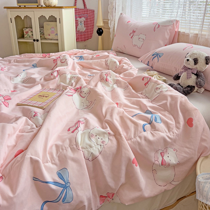 91家纺网 家纺一手货源 找家纺 2025春夏新款嵌绳款云柔水洗棉单夏被夏凉被空调被 嵌绳夏被-小蝴蝶结