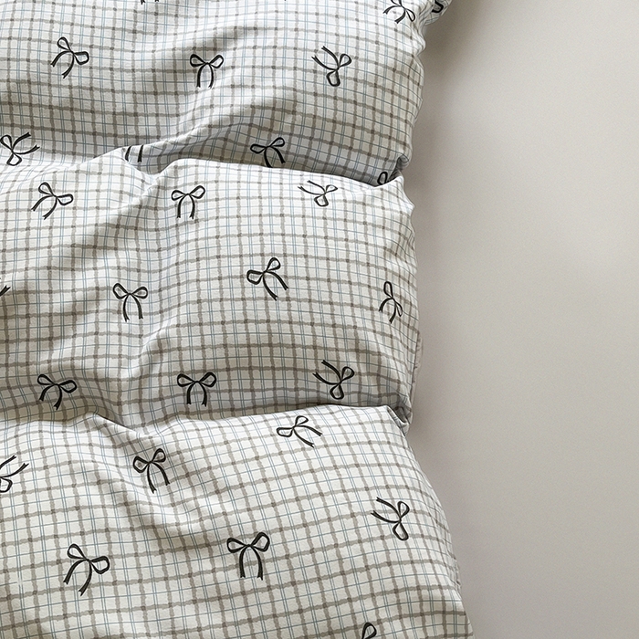 91家纺网 家纺一手货源 找家纺 玖明2025新款A类加厚柔软针织棉双层纱四件套 蝴蝶结-蓝