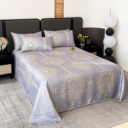 纽缦家纺 2025新款印花冰丝防滑床单 一览芳华紫