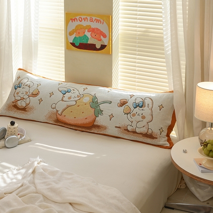 雯雨2025新款A类卡通双人纱布枕套 草莓兔