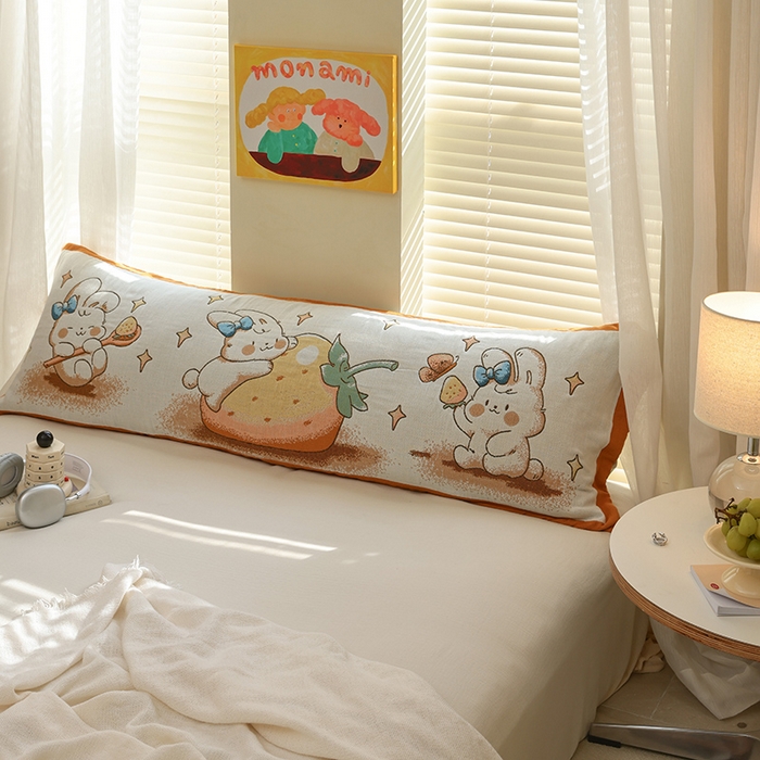 91家纺网 家纺一手货源 找家纺 雯雨2025新款A类卡通双人纱布枕套 草莓兔