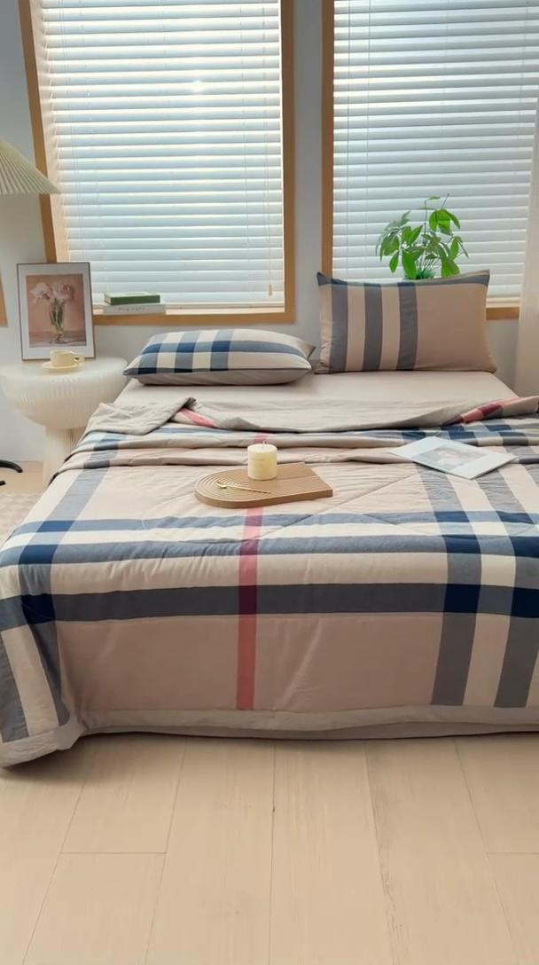 91家纺网 家纺一手货源 找家纺 圣尔雅家纺 2025新款里外全棉色织夏被新疆棉花被纯棉被子空调被夏凉被 兰棕大格