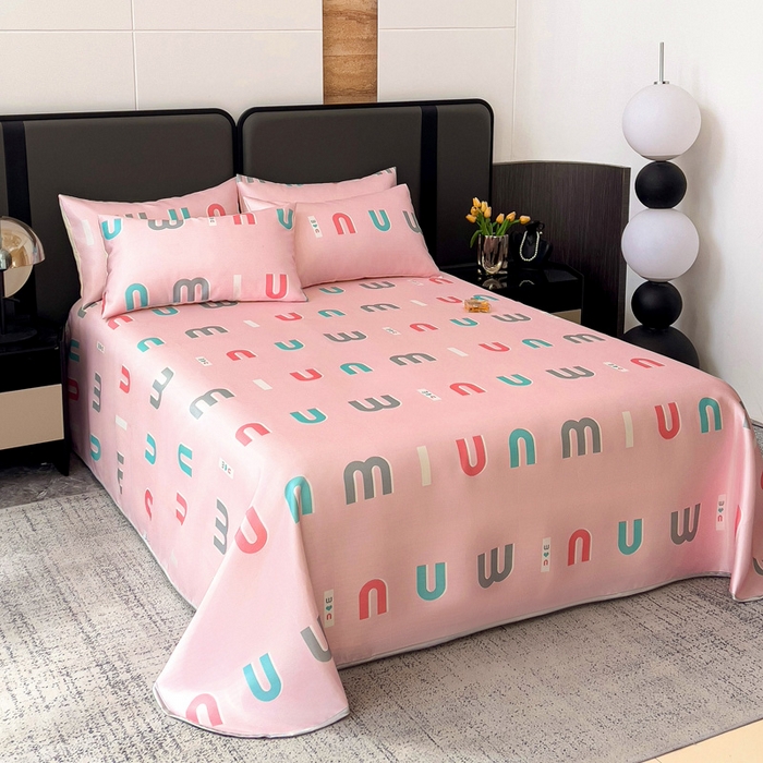 91家纺网 家纺一手货源 找家纺 纽缦家纺 2025新款印花冰丝防滑床单 跳动的音符