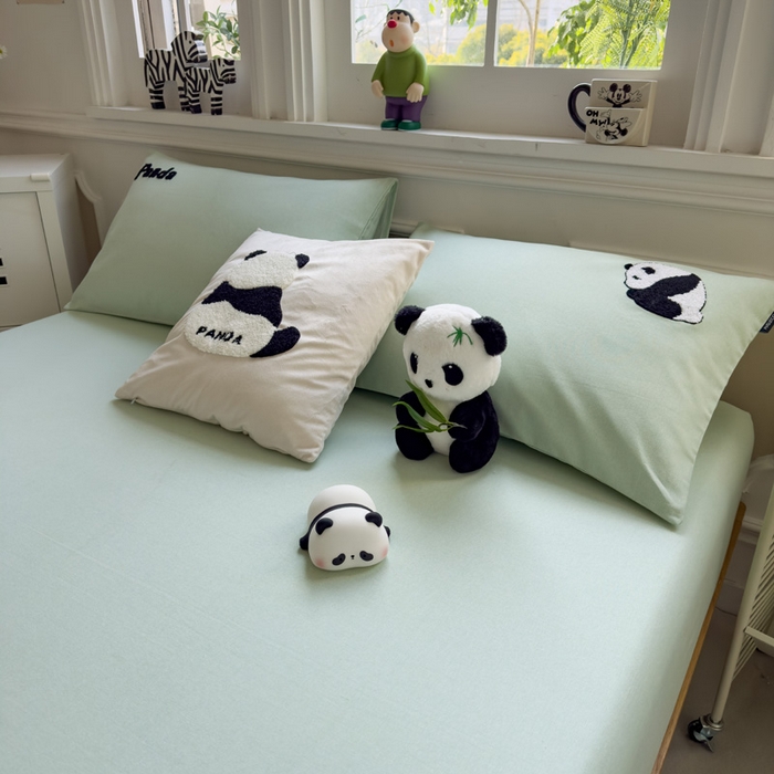 91家纺网 家纺一手货源 找家纺 席世家 2025春夏新款全棉纯棉老粗布印花床笠凉席席子 熊猫与竹