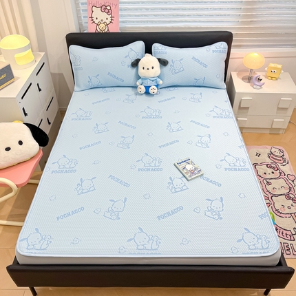 八零年代 2025新款三丽鸥正版授权A类提花冰豆豆凉席平铺款床笠款系列 冰豆豆-帕恰狗-蓝