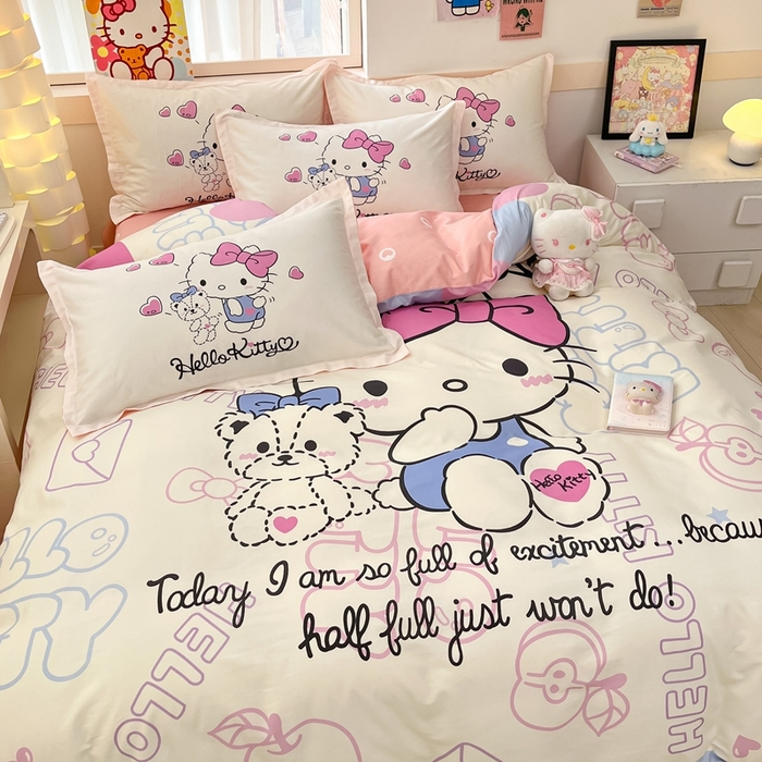 91家纺网 家纺一手货源 找家纺 博雅 2025新款三丽鸥全棉大版单枕套 漫画KT猫