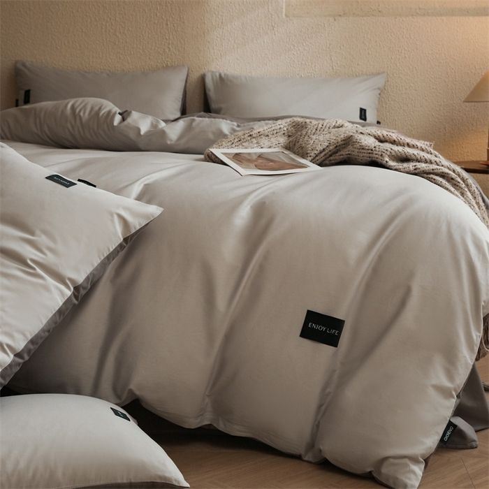 91家纺网 家纺一手货源 找家纺 启程2025新款全棉纯色双拼无印风四件套 绅士灰+雅士灰