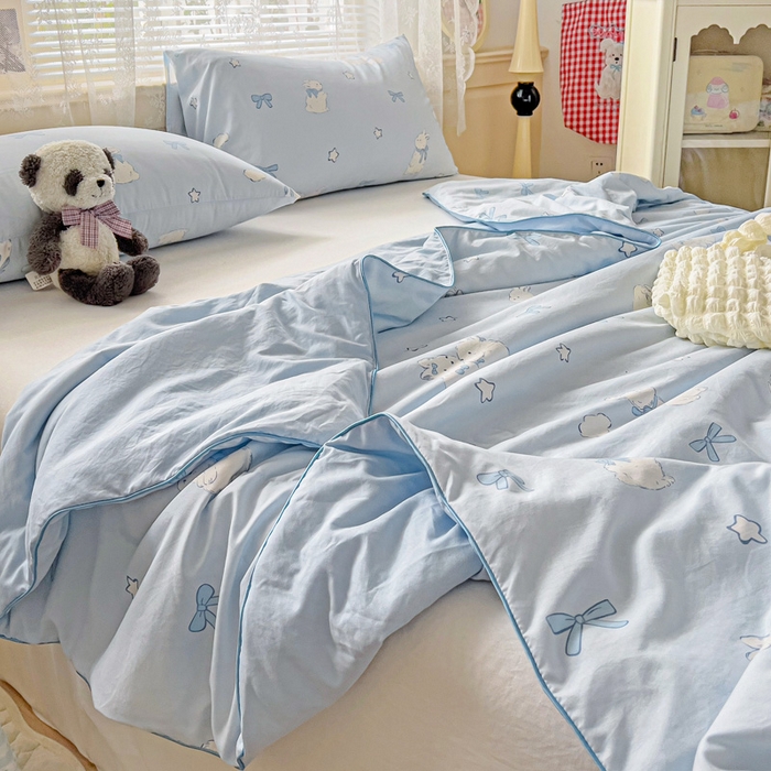 91家纺网 家纺一手货源 找家纺 2025春夏新款嵌绳款云柔水洗棉单夏被夏凉被空调被 嵌绳夏被-奶团兔兔