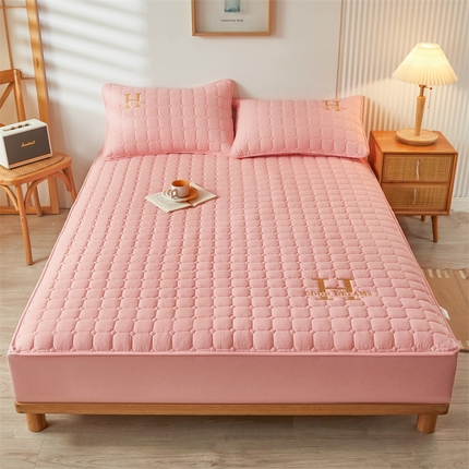 恒爱家纺 2025新款H系列全棉色织水洗棉床笠 粉玉