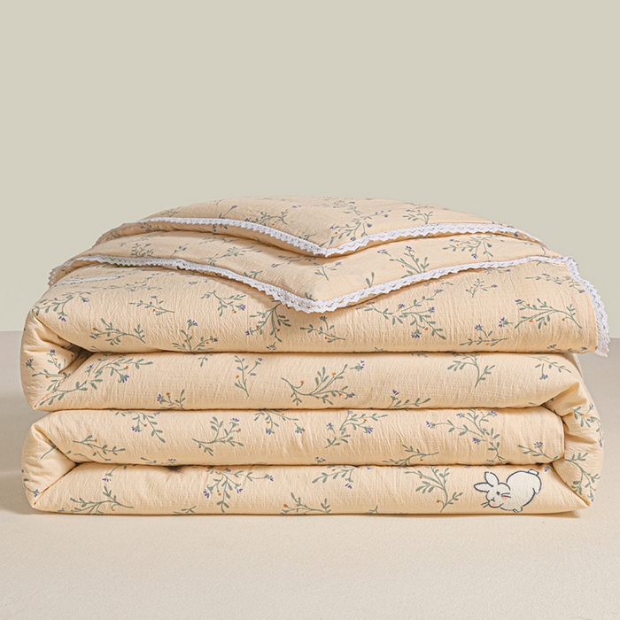 91家纺网 家纺一手货源 找家纺 2025新款双层皱皱纱水洗棉夏被夏凉被空调被可机洗空调被子被芯棉被 森田野园