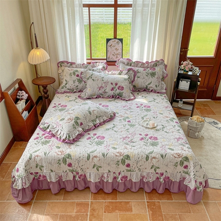 91家纺网 家纺一手货源 找家纺 （总）宜凡家纺 2025新款全棉复古双层花边印花床盖四件套