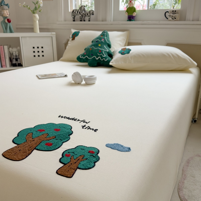 91家纺网 家纺一手货源 找家纺 席世家 2025春夏新款全棉纯棉老粗布印花床单凉席席子 苹果树