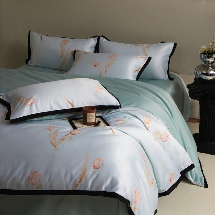 91家纺网 家纺一手货源 找家纺 优悦 2025新款冰丝数码印花四件套 花期-绿