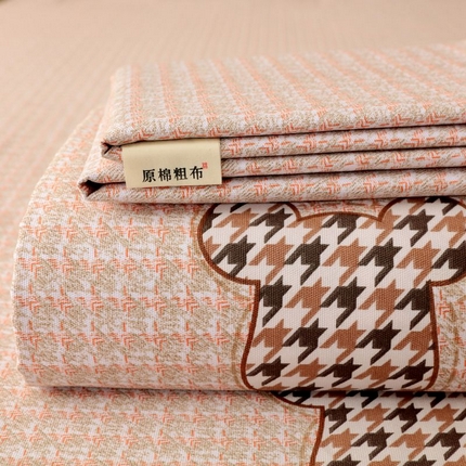 91家纺网 家纺一手货源 找家纺 萌飞 2025新款全棉纯棉老粗布席子凉席卡通床单 宝贝熊