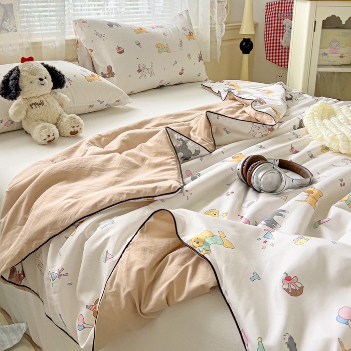 91家纺网 家纺一手货源 找家纺 2025春夏新款嵌绳款云柔水洗棉单夏被夏凉被空调被 嵌绳夏被-童年狗