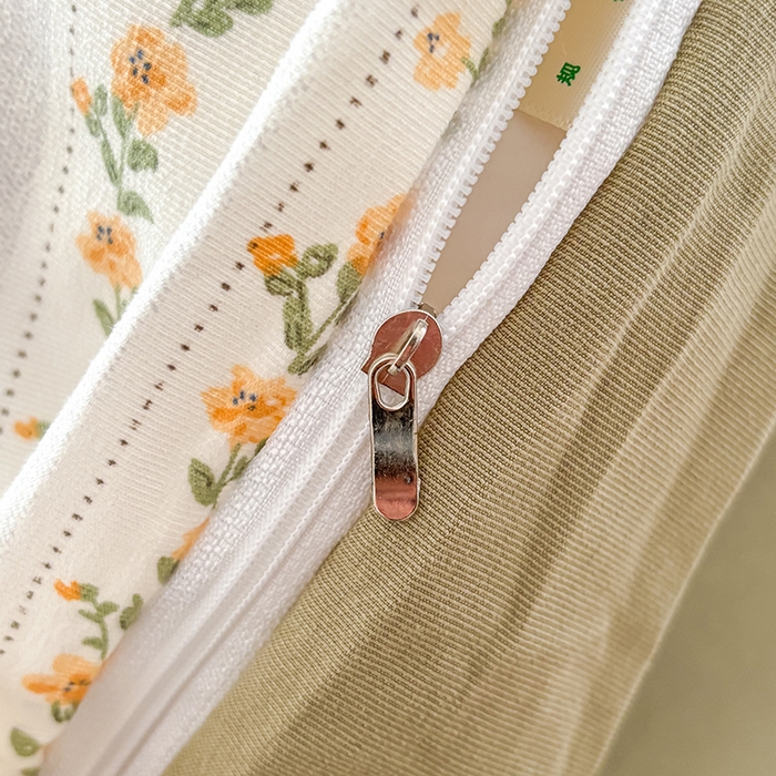 91家纺网 家纺一手货源 找家纺 玖明2025新款A类加厚柔软针织棉双层纱四件套 花叶细语-咖