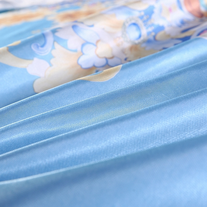 91家纺网 家纺一手货源 找家纺 情恒家纺2025新款床裙款冰丝布艺软凉席三件套 欧美风情