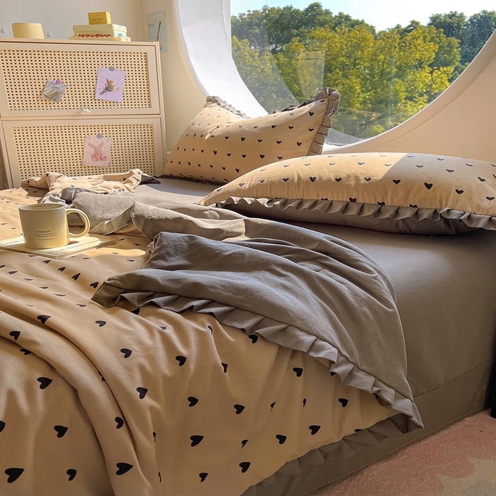 91家纺网 家纺一手货源 找家纺 欧尚 2025新款夏被四件套 灰爱心