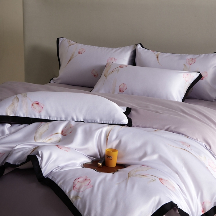 91家纺网 家纺一手货源 找家纺 优悦 2025新款冰丝数码印花四件套 花期-紫