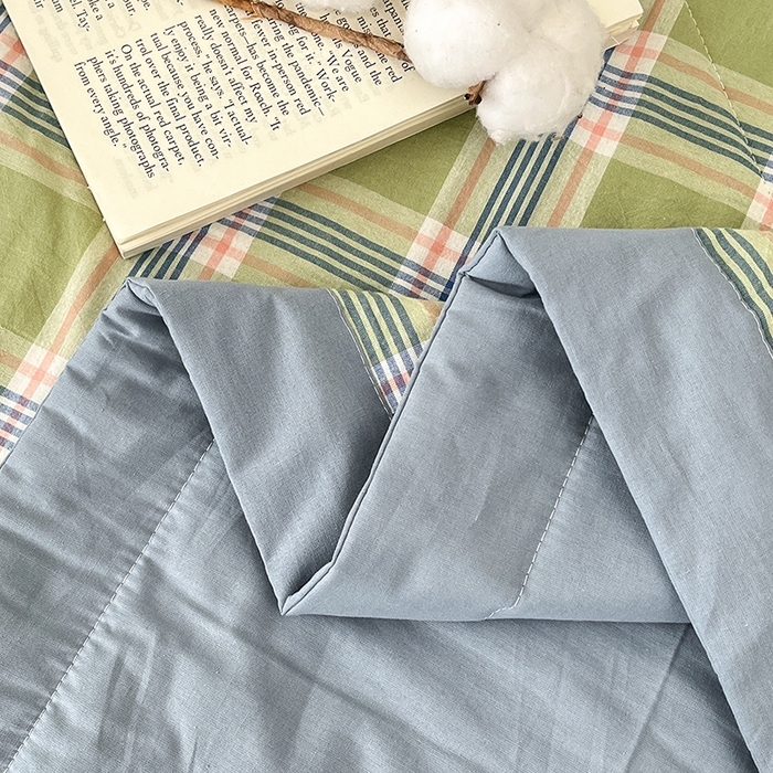 91家纺网 家纺一手货源 找家纺 鸣升家纺 2025新款100%里外全棉棉花夏被无印风全棉色织水洗棉夏凉被空调被夏被春秋被单人可机洗 初时绿