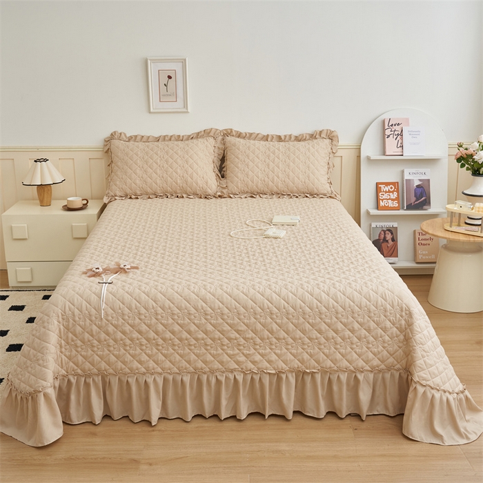 91家纺网 家纺一手货源 找家纺 恒爱家纺 2025新款A类针织棉立体单床盖-扶桑花 扶桑花-金典驼