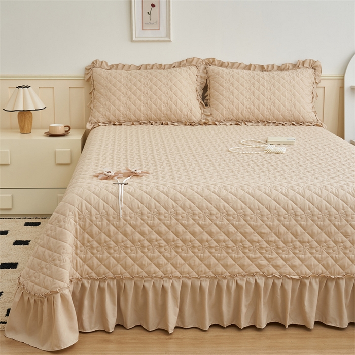 91家纺网 家纺一手货源 找家纺 恒爱家纺 2025新款A类针织棉立体单床盖-扶桑花 扶桑花-金典驼