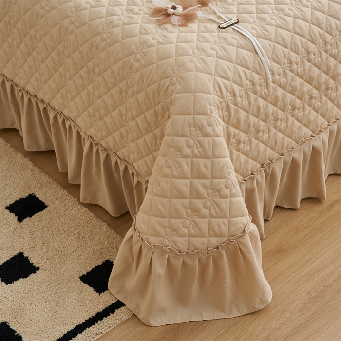 91家纺网 家纺一手货源 找家纺 恒爱家纺 2025新款A类针织棉立体单床盖-扶桑花 扶桑花-金典驼