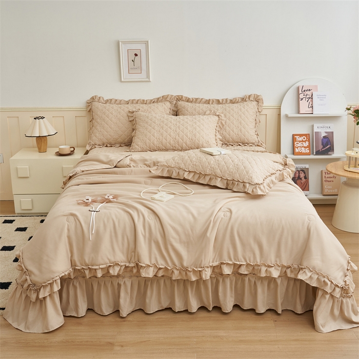 91家纺网 家纺一手货源 找家纺 恒爱家纺 2025新款A类针织棉立体单床盖-扶桑花 扶桑花-金典驼