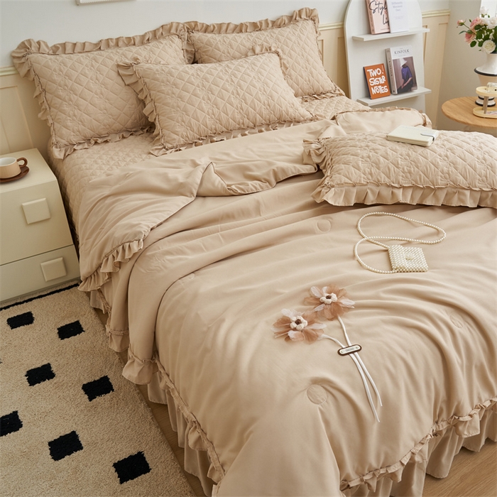 91家纺网 家纺一手货源 找家纺 恒爱家纺 2025新款A类针织棉立体单床盖-扶桑花 扶桑花-金典驼