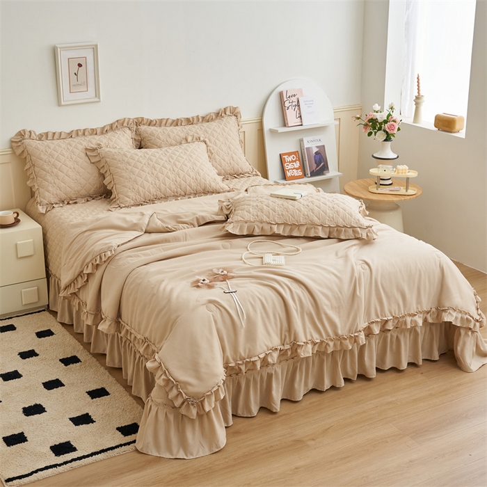 91家纺网 家纺一手货源 找家纺 恒爱家纺 2025新款A类针织棉立体单床盖-扶桑花 扶桑花-金典驼