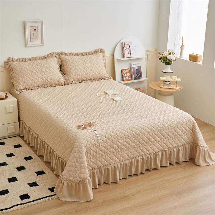 91家纺网 家纺一手货源 找家纺 恒爱家纺 2025新款A类针织棉立体单床盖-扶桑花 扶桑花-金典驼