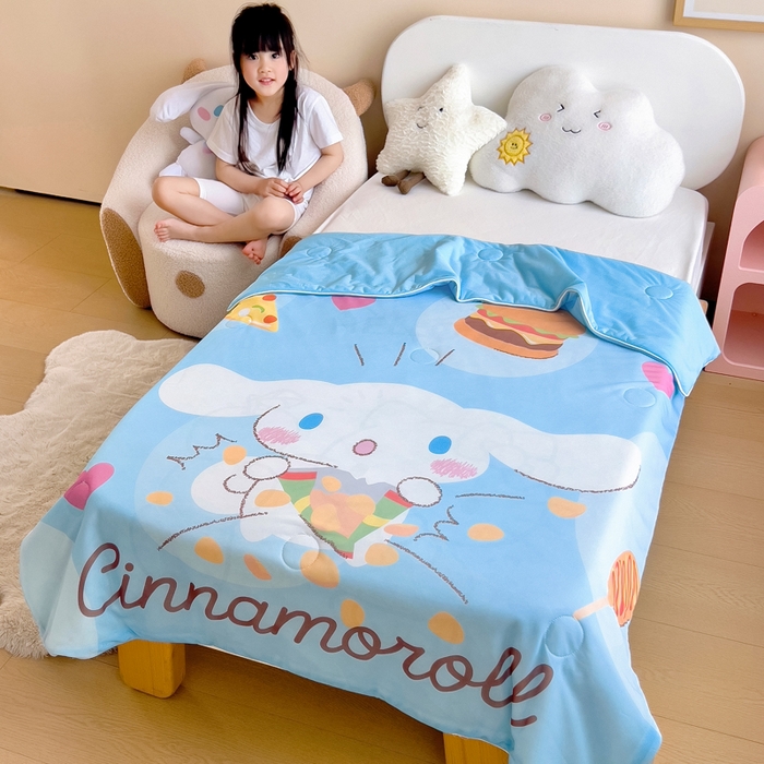 91家纺网 家纺一手货源 找家纺 吉咪兔家纺 25年新款三丽鸥库洛米儿童凉感丝夏被卡通空调被幼儿园午睡夏被夏凉被空调被 汉堡玉桂狗