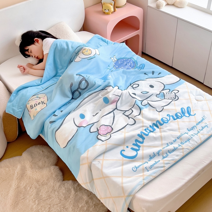 91家纺网 家纺一手货源 找家纺 吉咪兔家纺 25年新款三丽鸥库洛米儿童凉感丝夏被卡通空调被幼儿园午睡夏被夏凉被空调被 兄弟玉桂狗