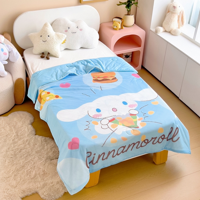 91家纺网 家纺一手货源 找家纺 吉咪兔家纺 25年新款三丽鸥库洛米儿童凉感丝夏被卡通空调被幼儿园午睡夏被夏凉被空调被 汉堡玉桂狗