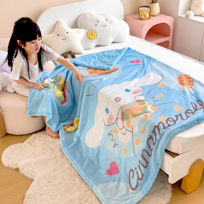 91家纺网 家纺一手货源 找家纺 吉咪兔家纺 25年新款三丽鸥库洛米儿童凉感丝夏被卡通空调被幼儿园午睡夏被夏凉被空调被 汉堡玉桂狗