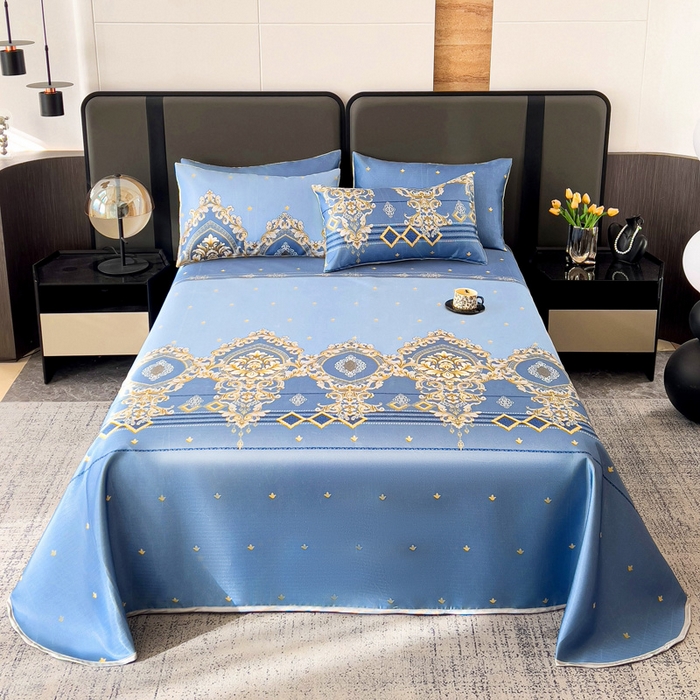 91家纺网 家纺一手货源 找家纺 纽缦家纺 2025新款印花冰丝防滑床单 欧曼情调