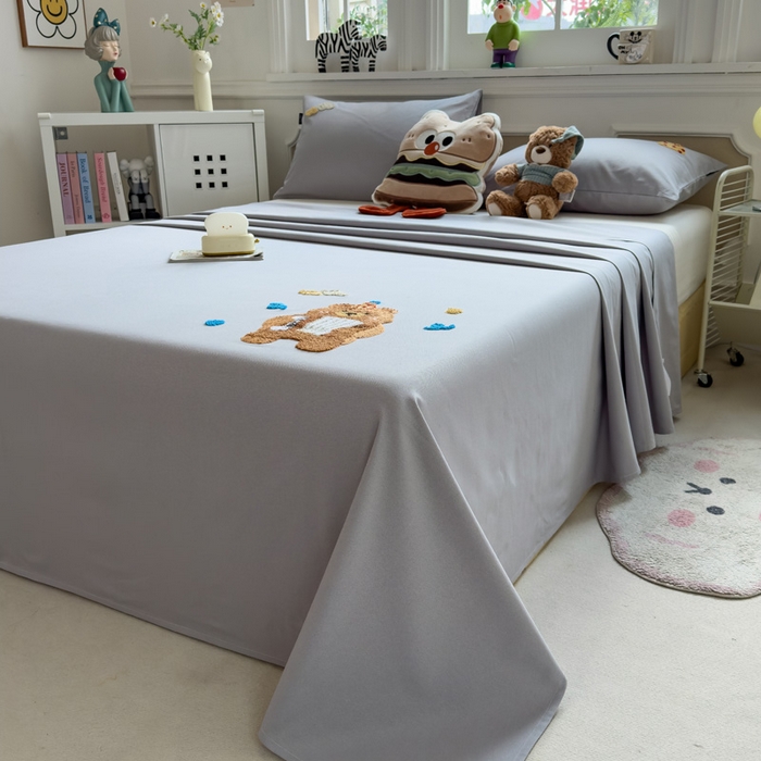 91家纺网 家纺一手货源 找家纺 席世家 2025春夏新款全棉纯棉老粗布印花床单凉席席子 嘟嘟熊