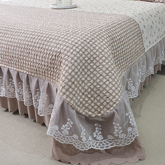 91家纺网 家纺一手货源 找家纺 梦柏 2025新款韩版双层纱夹棉绗缝床盖夏被四件套 小蘑菇