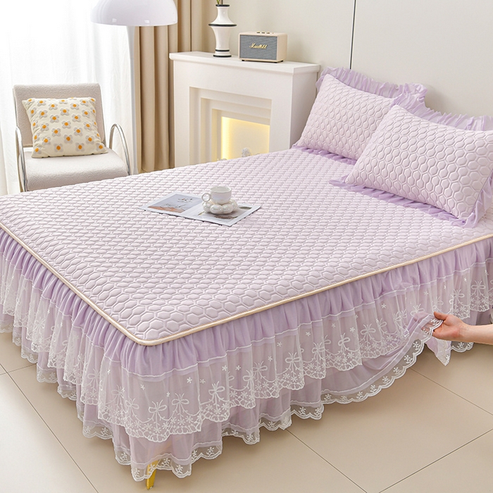 91家纺网 家纺一手货源 找家纺 民新家纺 2025新款凉感丝床裙乳胶凉席系列 唯美-云紫