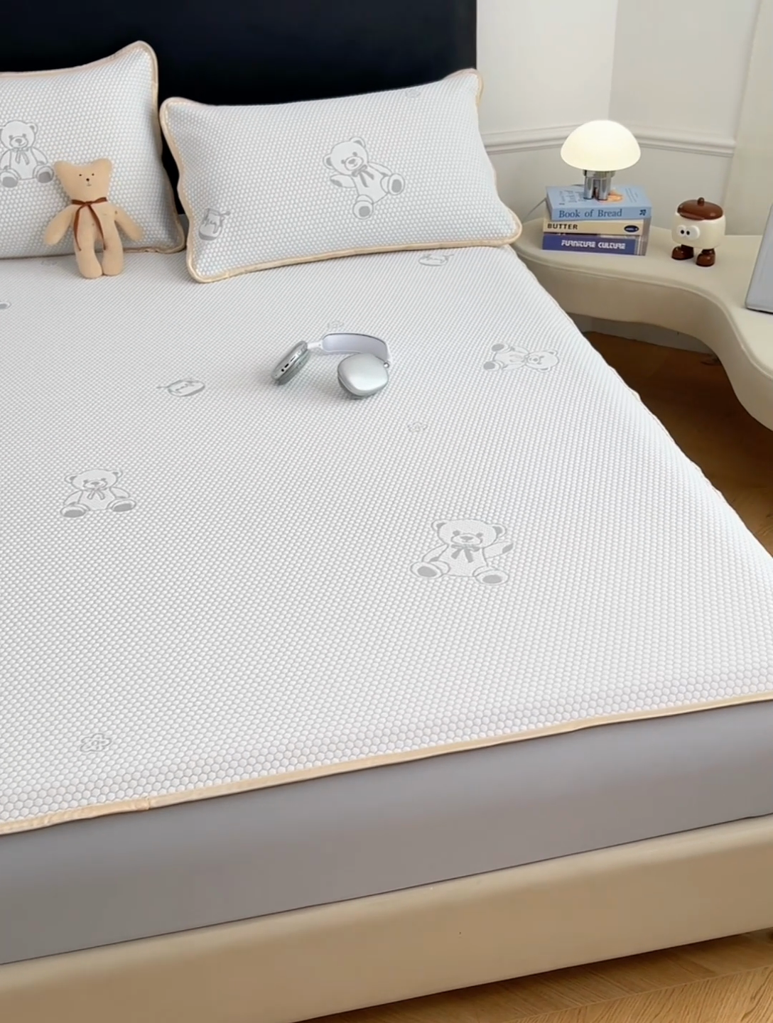 91家纺网 家纺一手货源 找家纺 梦舒羽 2025新款凉感冰豆豆凉席枕套可水洗冰丝宿舍一只装枕头套一对枕芯套 冰豆豆-小熊灰