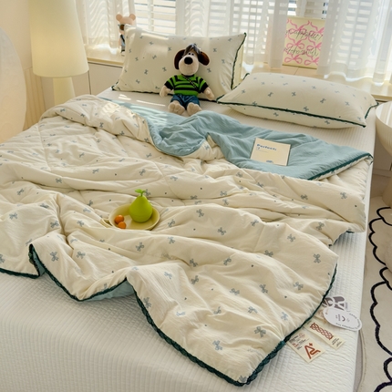 贝扬思 2025新款云感双层纱抗菌花边夏被 执念-蓝