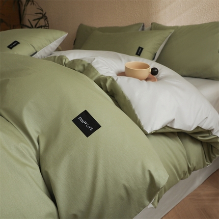 （总）启程2025新款全棉纯色双拼无印风四件套