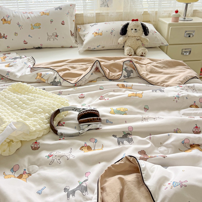 91家纺网 家纺一手货源 找家纺 2025春夏新款嵌绳款云柔水洗棉单夏被夏凉被空调被 嵌绳夏被-童年狗