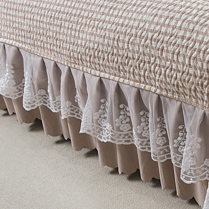 91家纺网 家纺一手货源 找家纺 梦柏 2025新款韩版双层纱夹棉绗缝床盖夏被四件套 小蘑菇