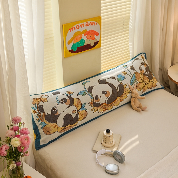 91家纺网 家纺一手货源 找家纺 雯雨2025新款A类卡通双人纱布枕套 熊猫